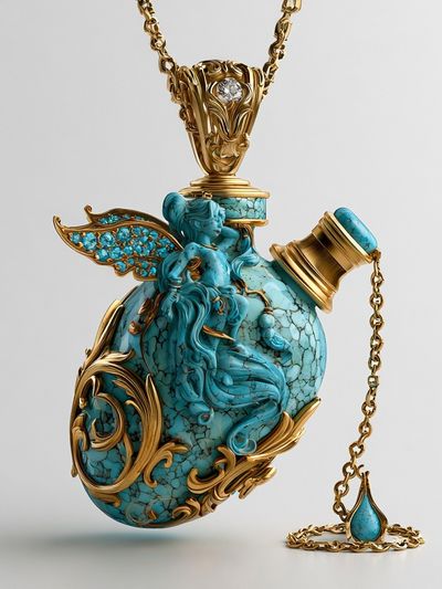 Turquoise Ornate Pendant Illustration Print.