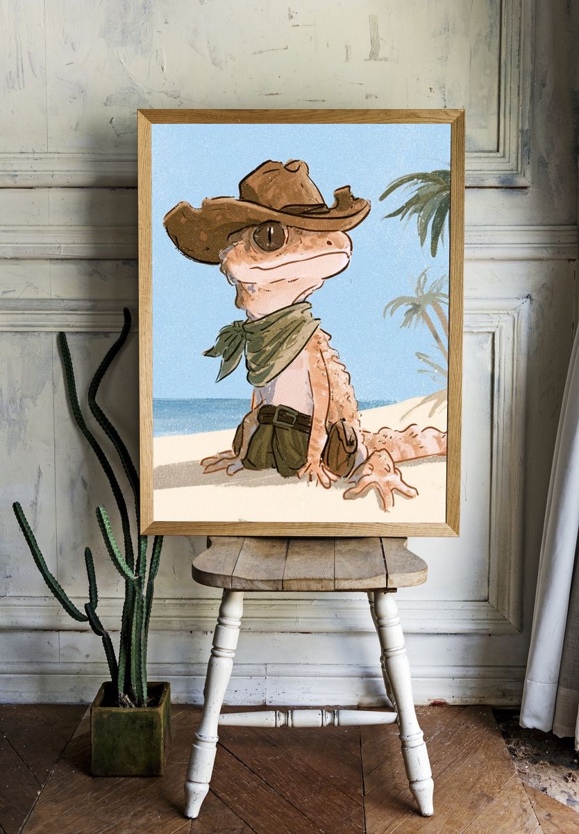Cowboy Gecko Beach Print. — room view 1