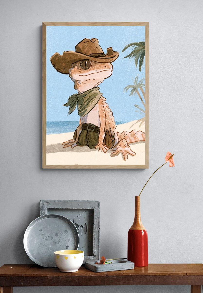 Cowboy Gecko Beach Print. — room view 3