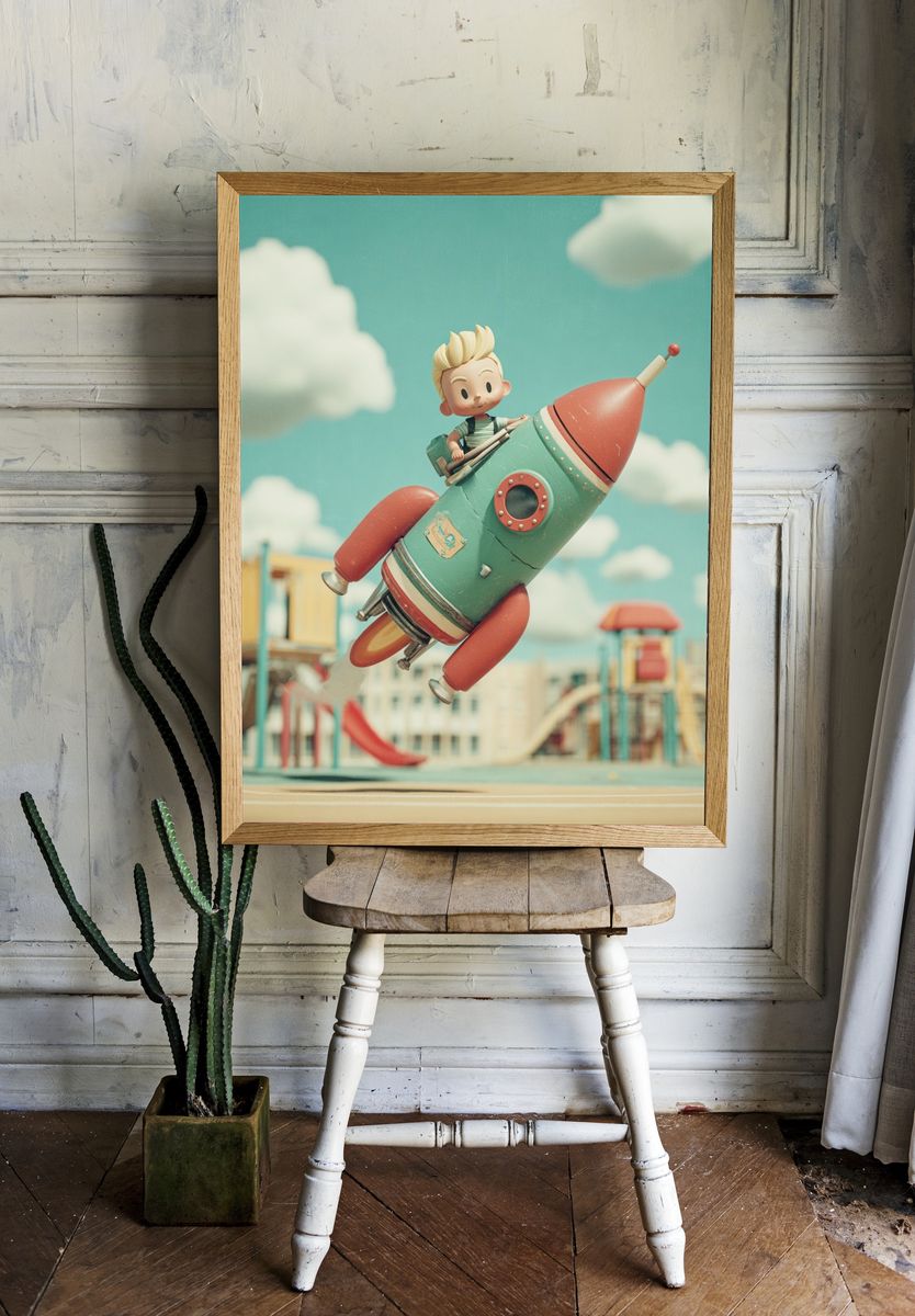 Rocket Ride Kids Illustration Poster. — room view 1