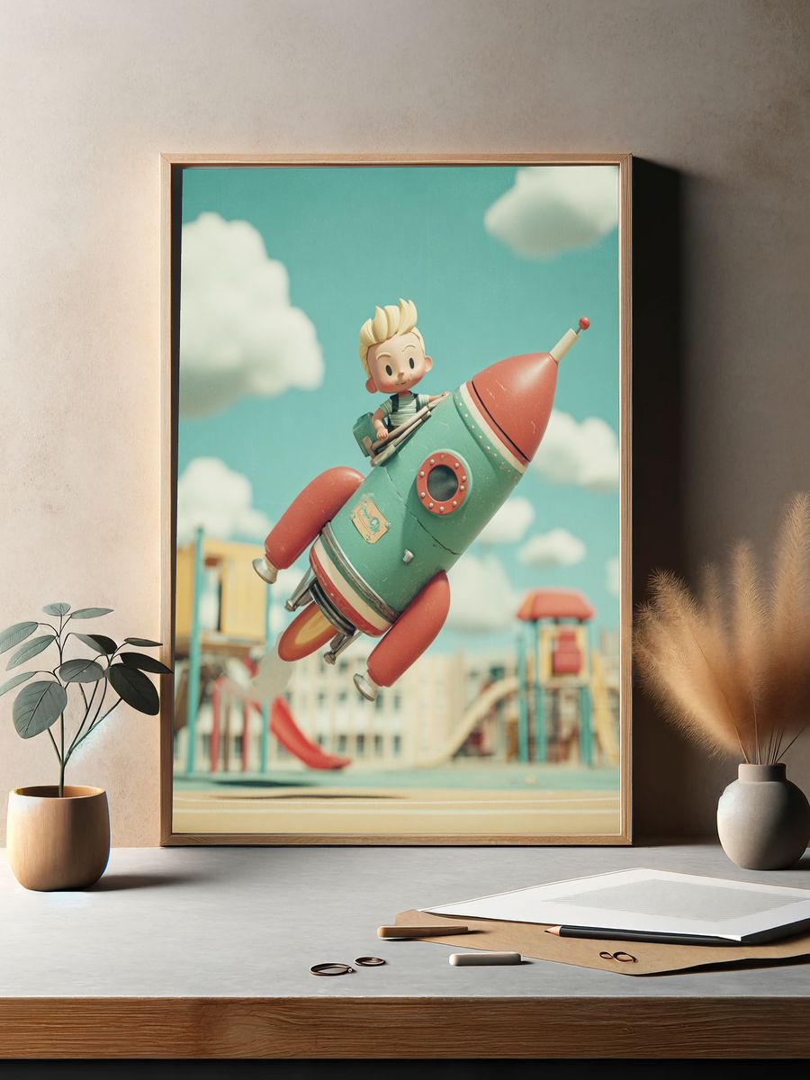 Rocket Ride Kids Illustration Poster. — room view 2