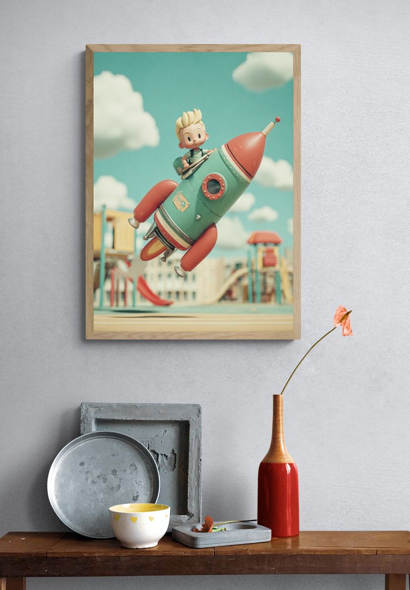 Rocket Ride Kids Illustration Poster. — room view 3