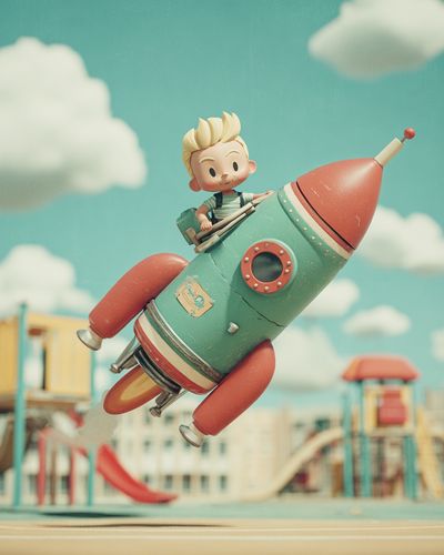 Rocket Ride Kids Illustration Poster. poster print