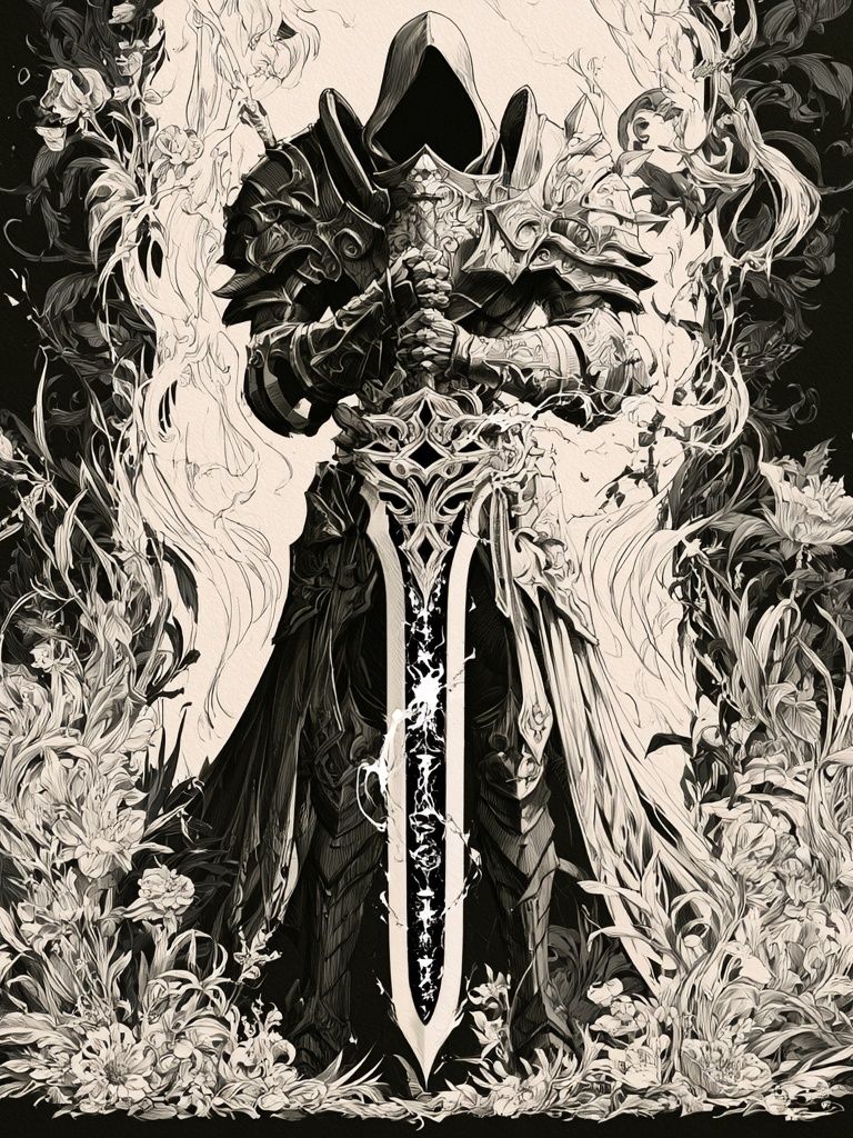 Dark Hooded Knight Illustration Poster. poster detail