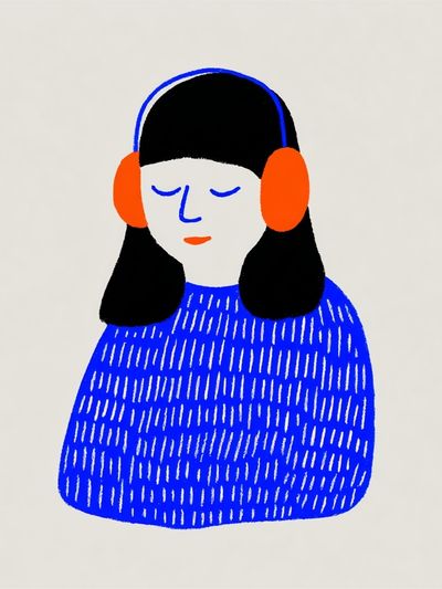 Girl with Headphones Illustration Poster. poster