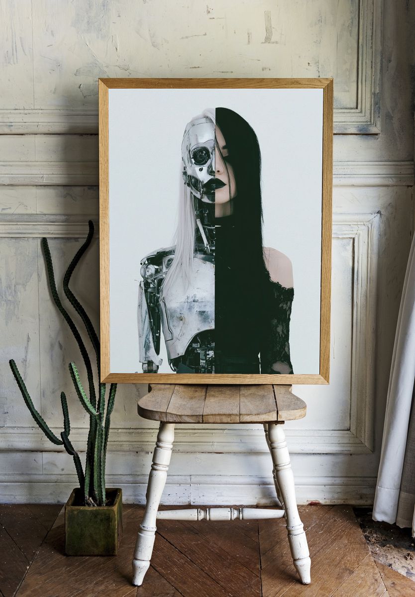 Cybernetic Woman Portrait Print. room preview