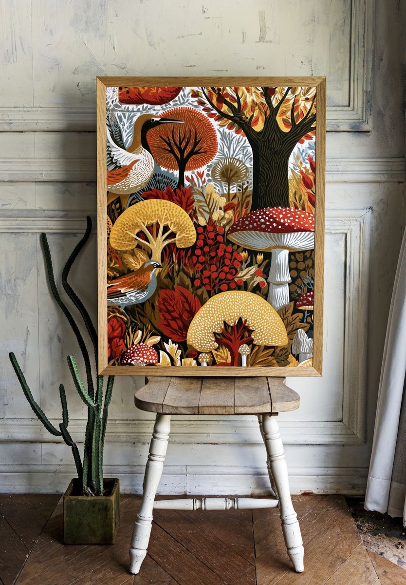 Autumn Woodland Birds Illustration Poster. room preview