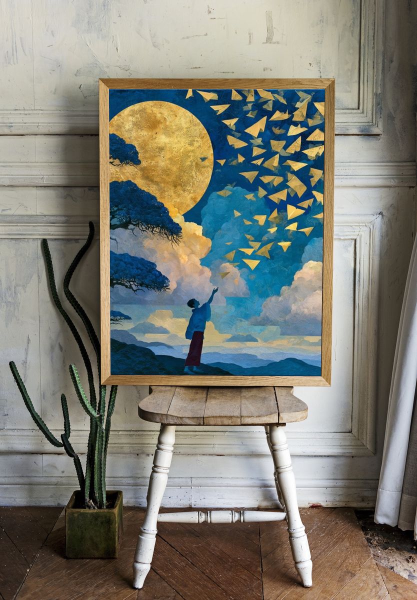 Moonlit Dreamscape Illustration Poster. — room view 1