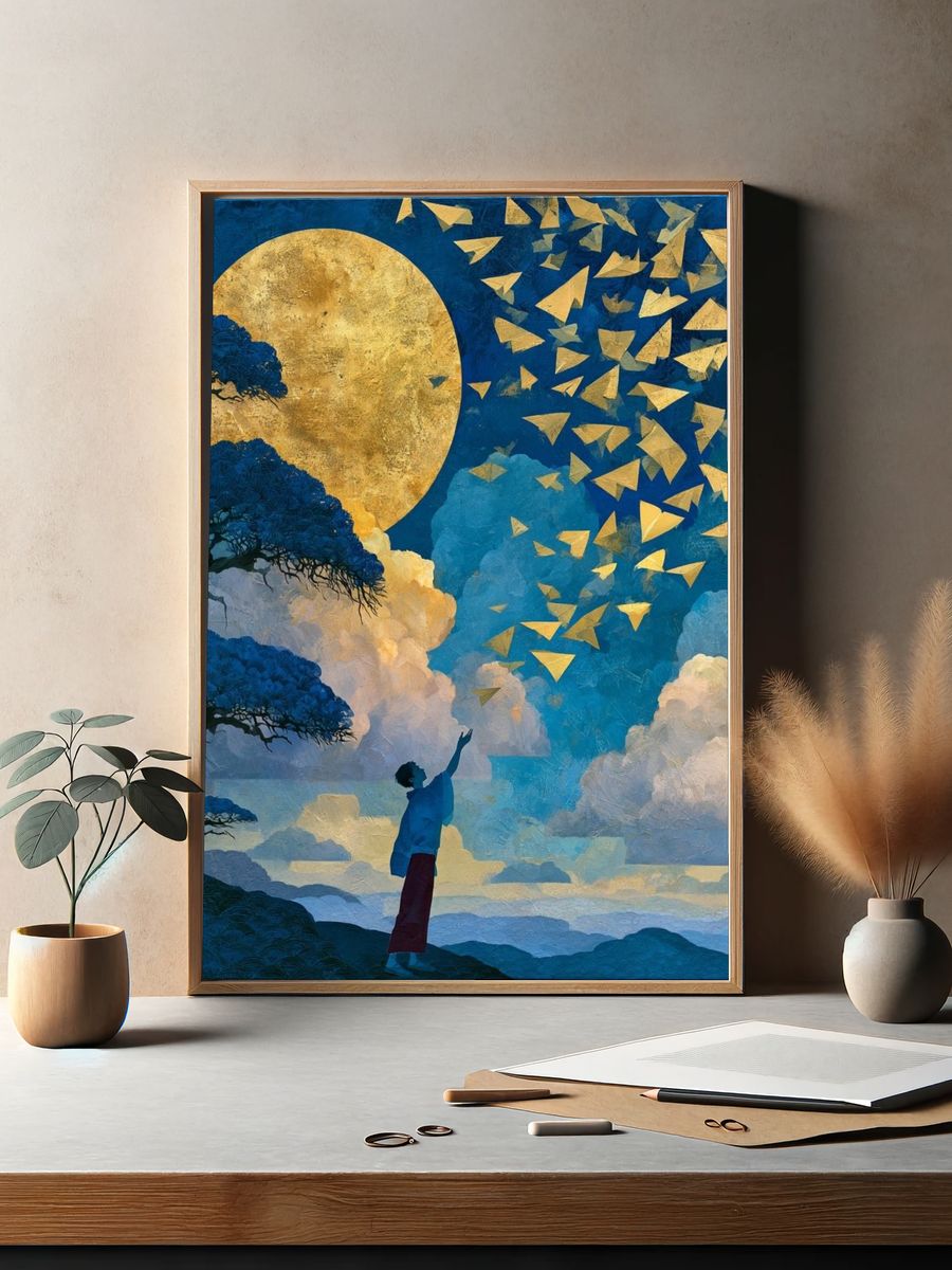 Moonlit Dreamscape Illustration Poster. — room view 2