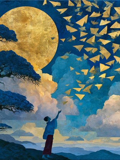 Moonlit Dreamscape Illustration Poster.