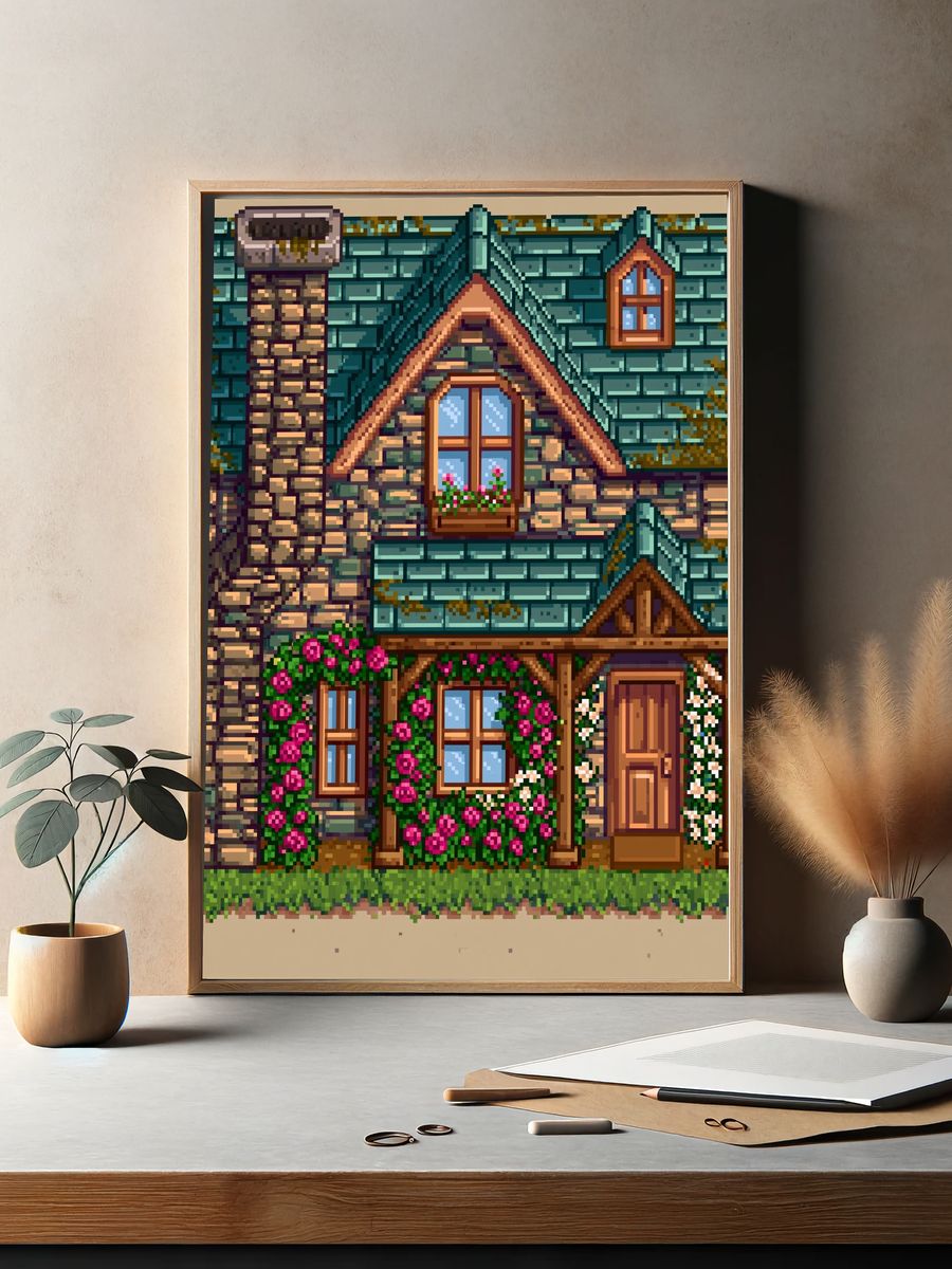 Cottage House Pixel Art Poster. — room view 2