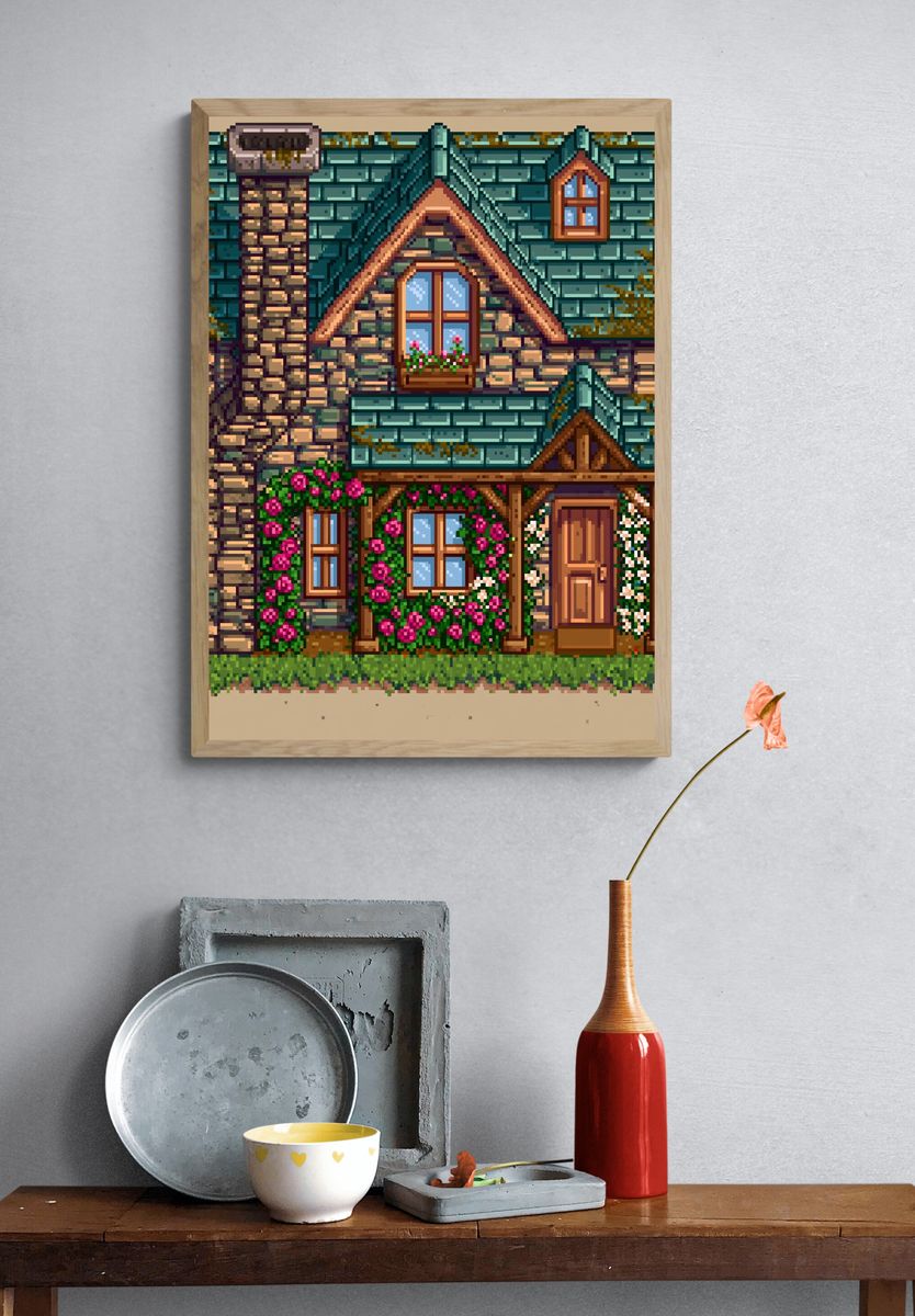 Cottage House Pixel Art Poster. — room view 3