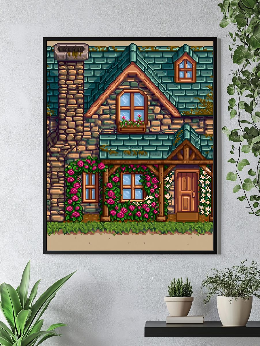 Cottage House Pixel Art Poster. — room view 4