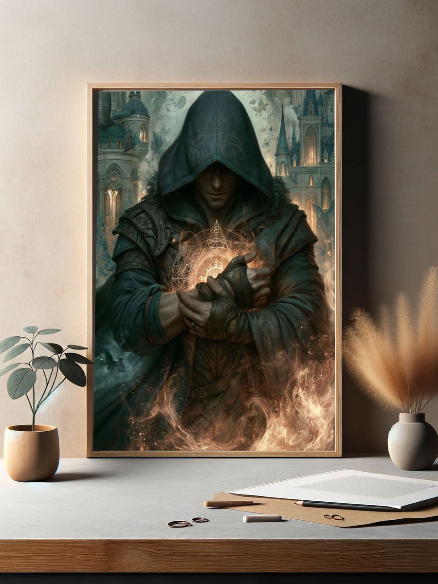 Hooded Mage Fantasy Poster. — room view 2