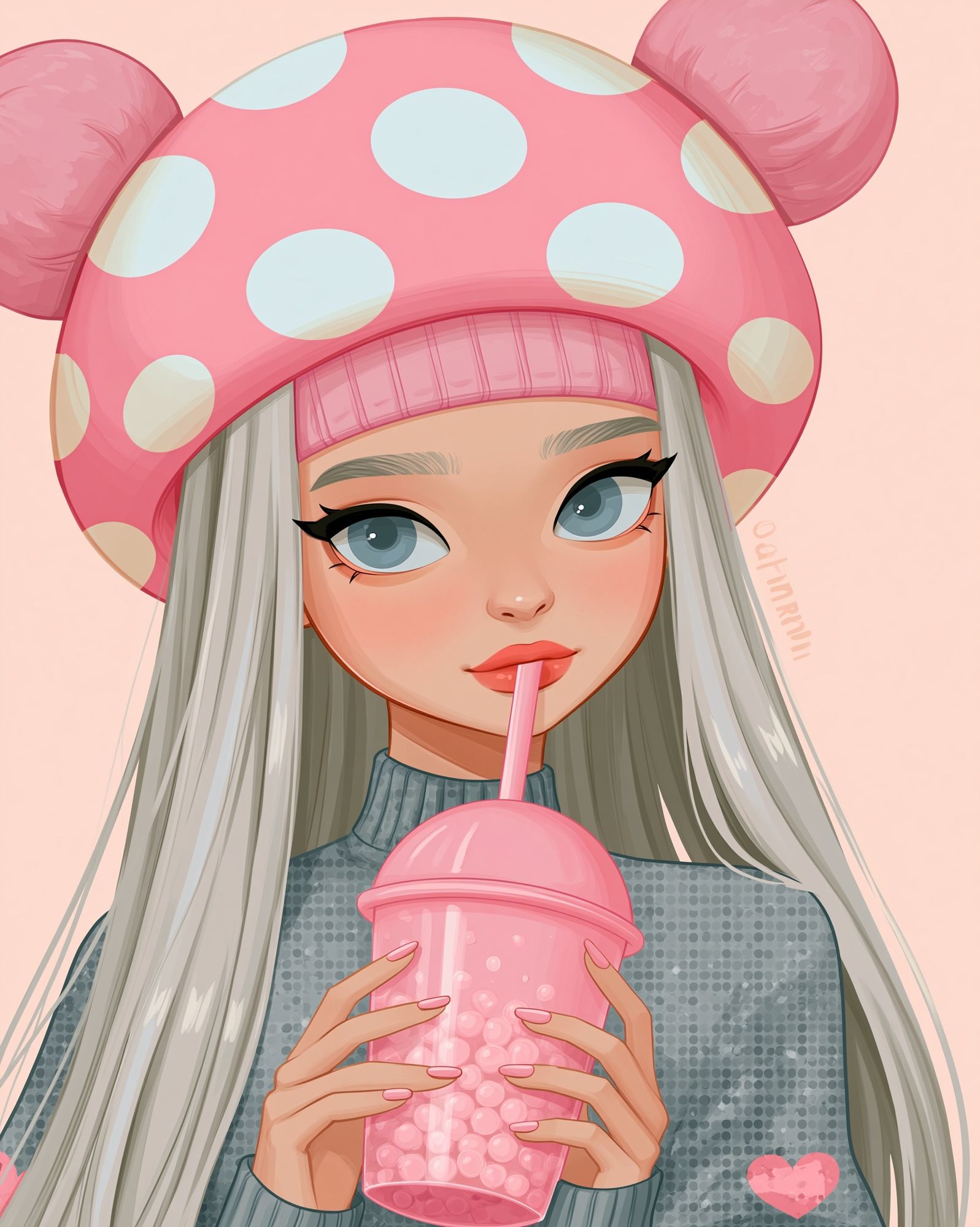 Pink Bubble Tea Girl Illustration Poster. poster — illustration art