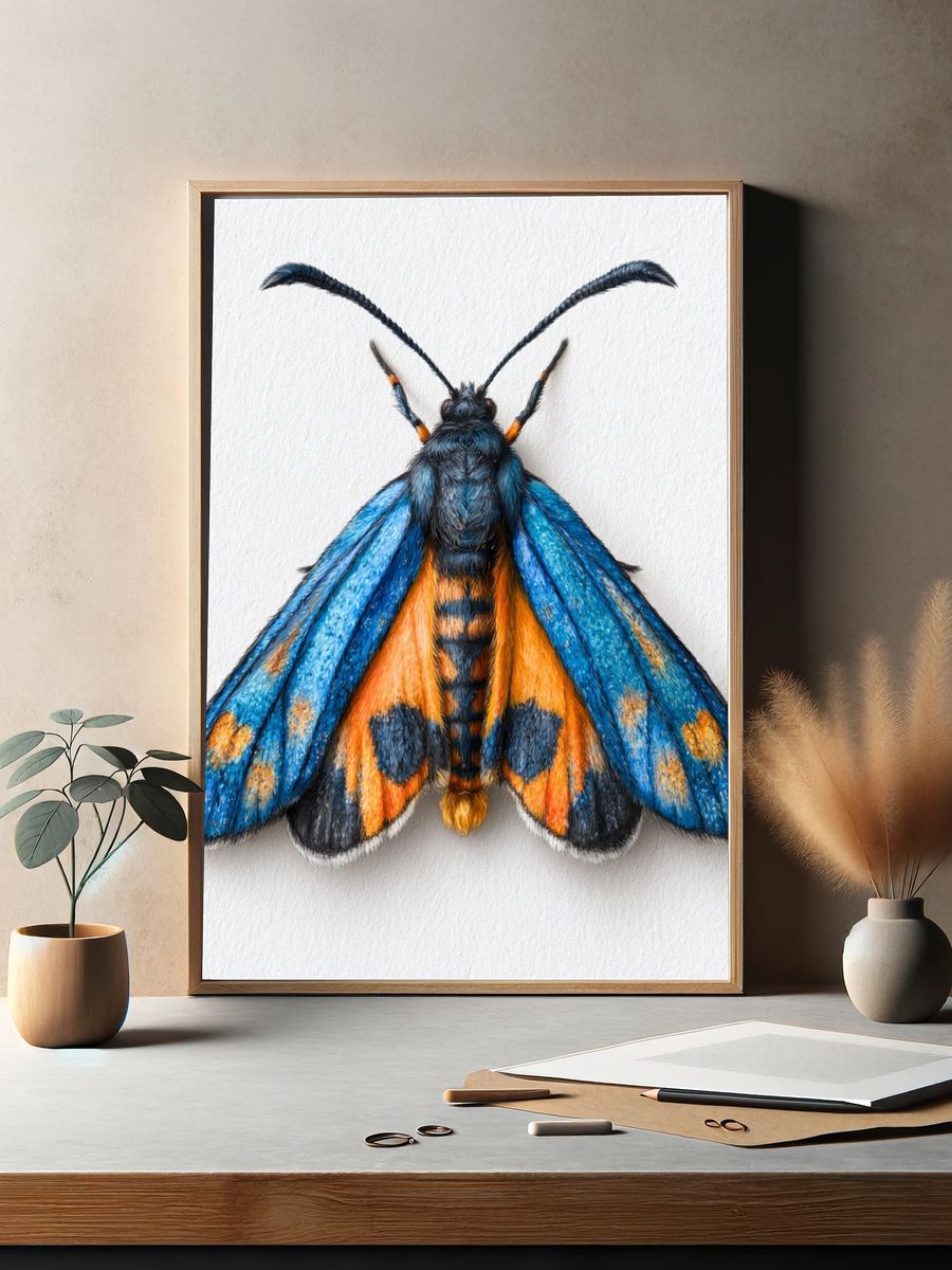 Blue Moth Illustration Poster. — room view 2