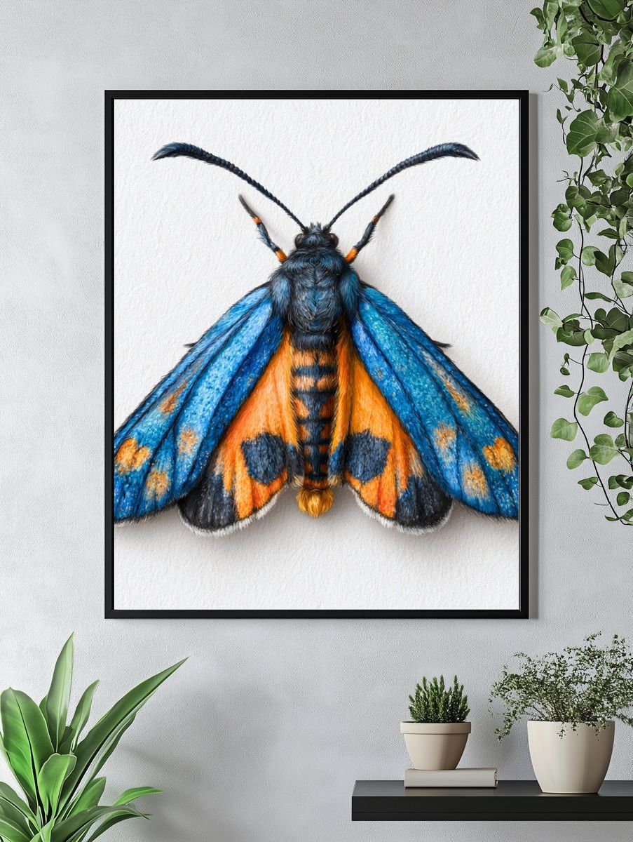 Blue Moth Illustration Poster. — room view 4
