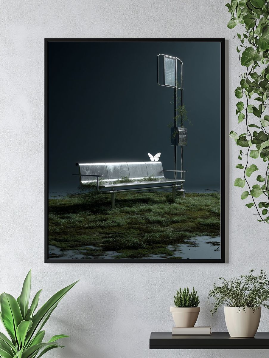Surreal Bus Stop Digital Art Print. — room view 4