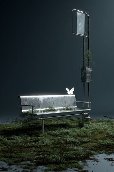 Surreal Bus Stop Digital Art Print.