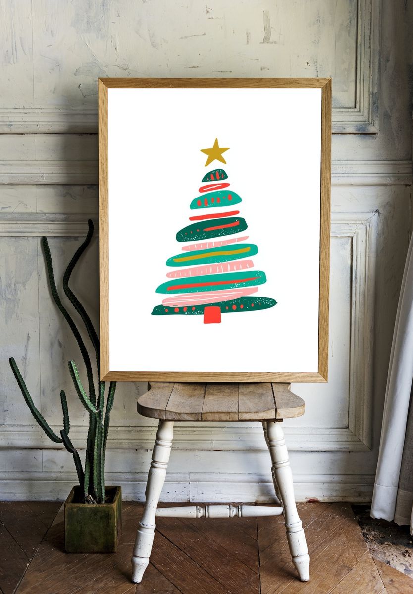 Abstract Christmas Tree Typography Print. — room view 1