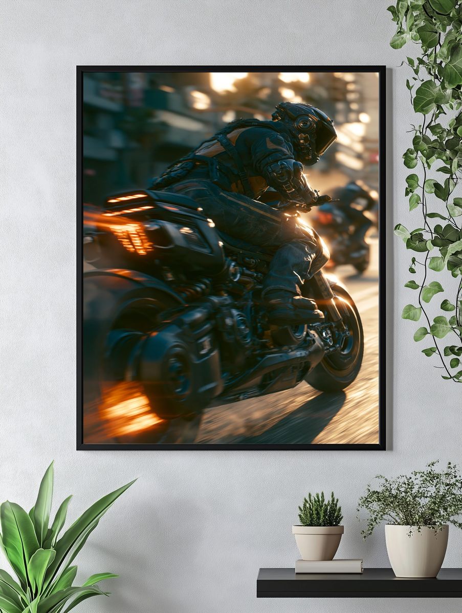 Cyberpunk Motorcycle Chase Print. — room view 4