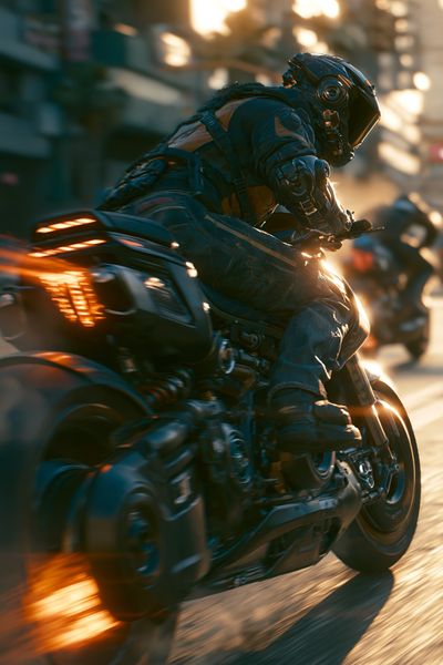 Cyberpunk Motorcycle Chase Print. poster