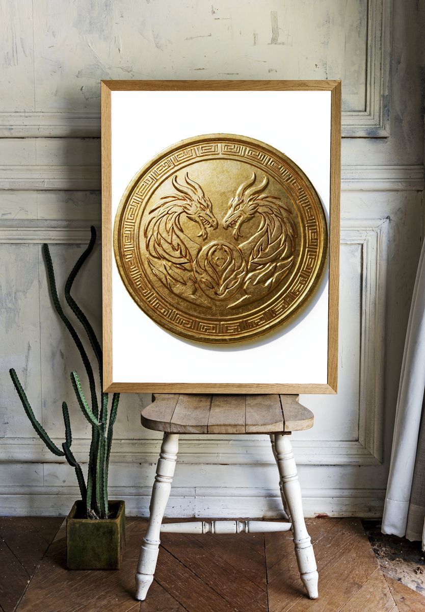 Golden Dragon Emblem Illustration Poster. — room view 1