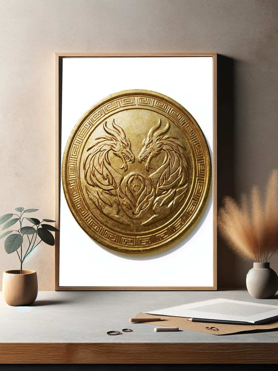 Golden Dragon Emblem Illustration Poster. — room view 2