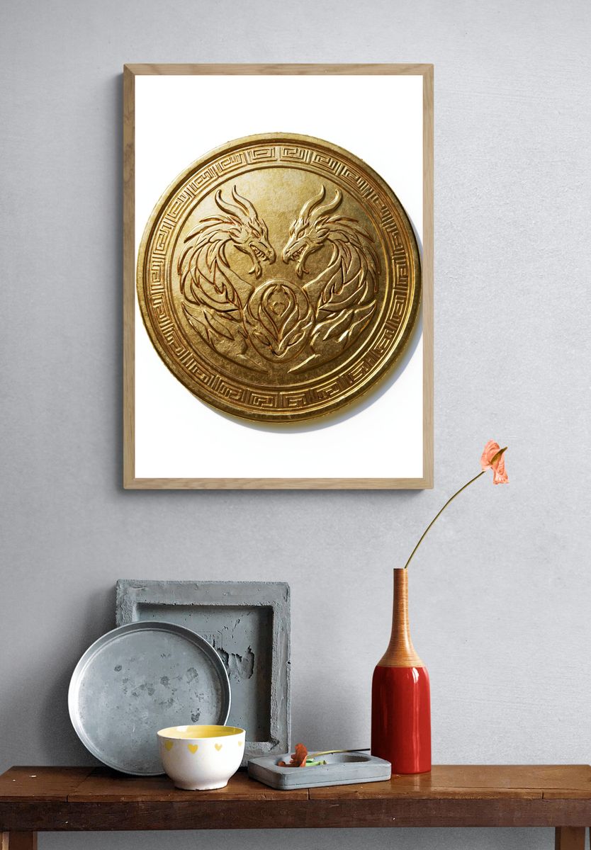 Golden Dragon Emblem Illustration Poster. — room view 3