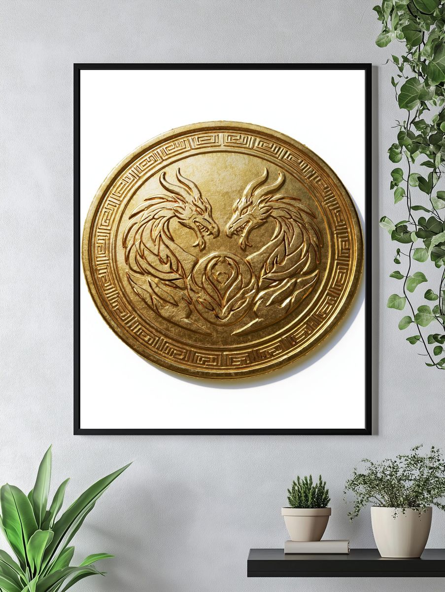Golden Dragon Emblem Illustration Poster. — room view 4