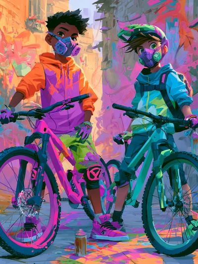 Neon Bike Riders Illustration Poster.