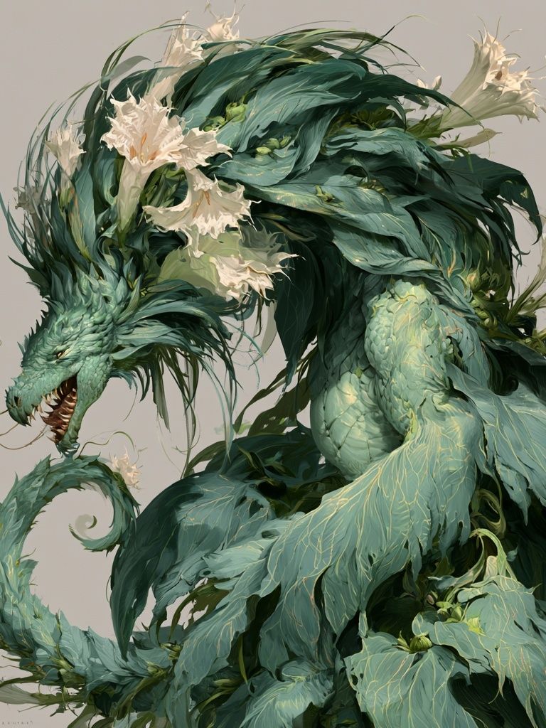 Emerald Dragon Botanical Print. poster — illustration art