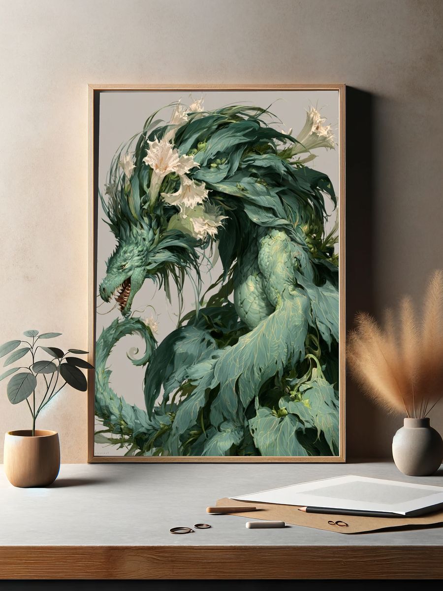 Emerald Dragon Botanical Print. — room view 2