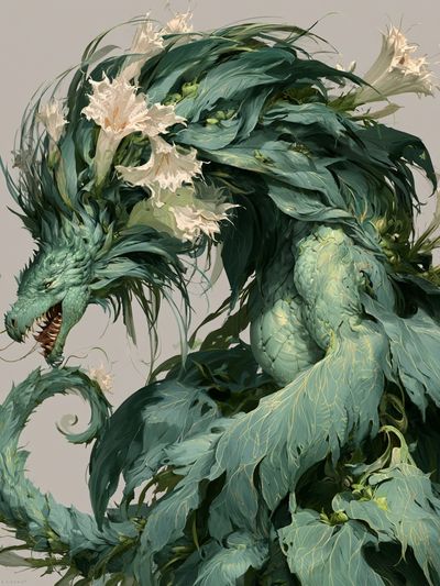 Emerald Dragon Botanical Print. poster