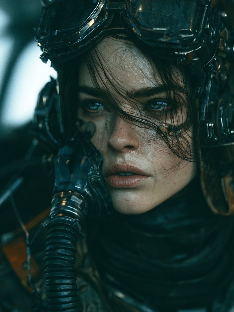 Cyberpunk Pilot Portrait Print. poster detail