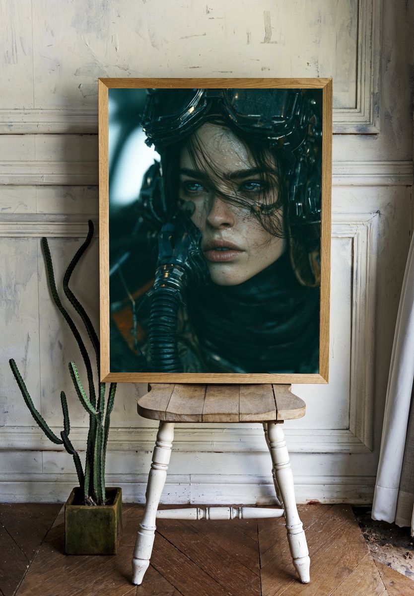 Cyberpunk Pilot Portrait Print. room preview