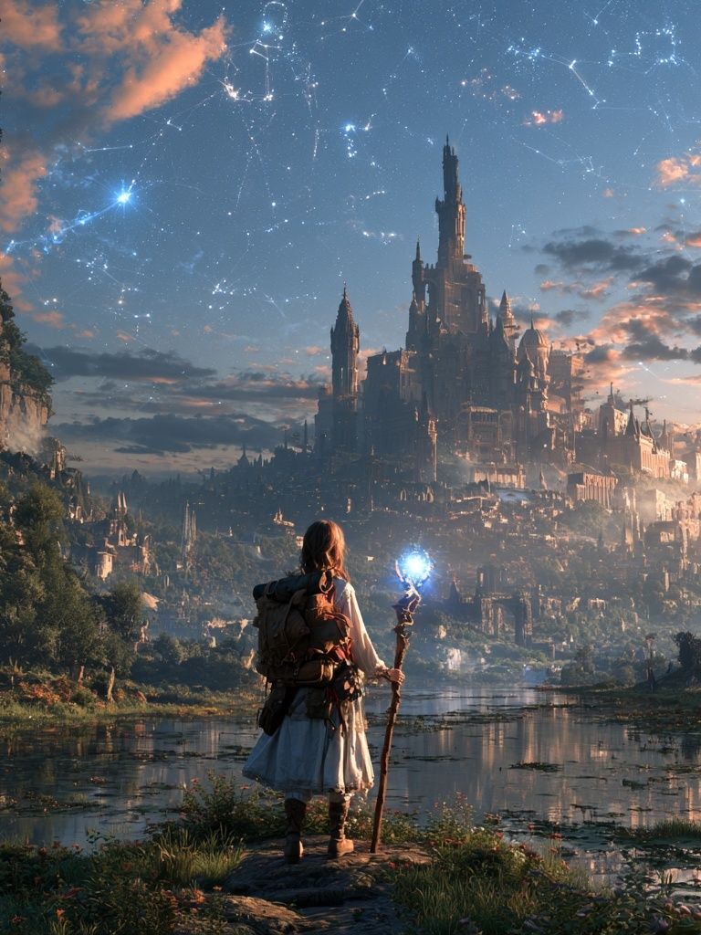 Fantasy Castle at Dawn Print. poster — illustration art