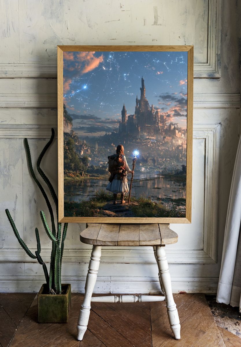 Fantasy Castle at Dawn Print. room preview