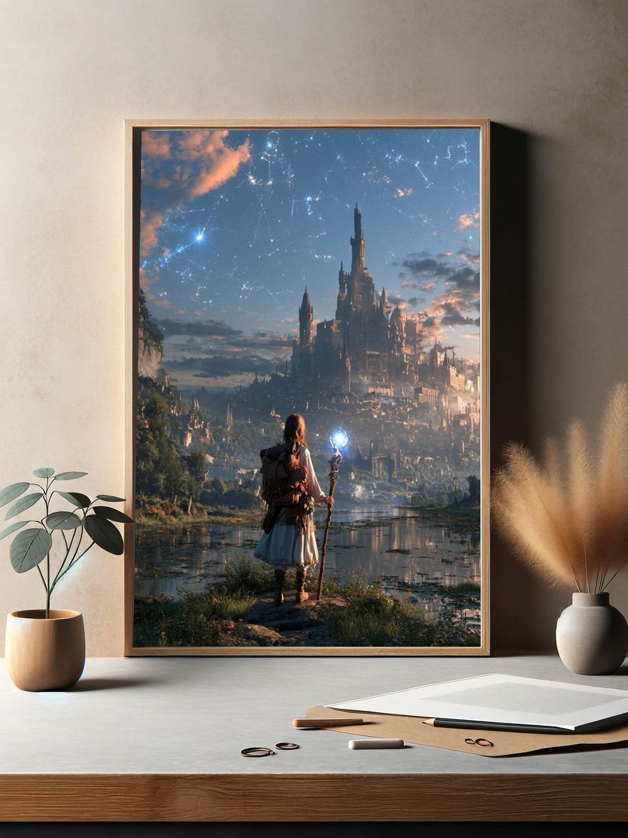 Fantasy Castle at Dawn Print. — room view 2