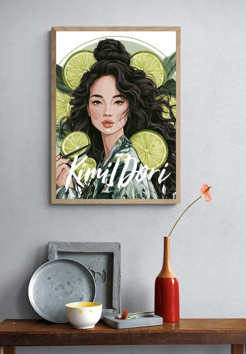 Lime Portrait Illustration Poster. — room view 3