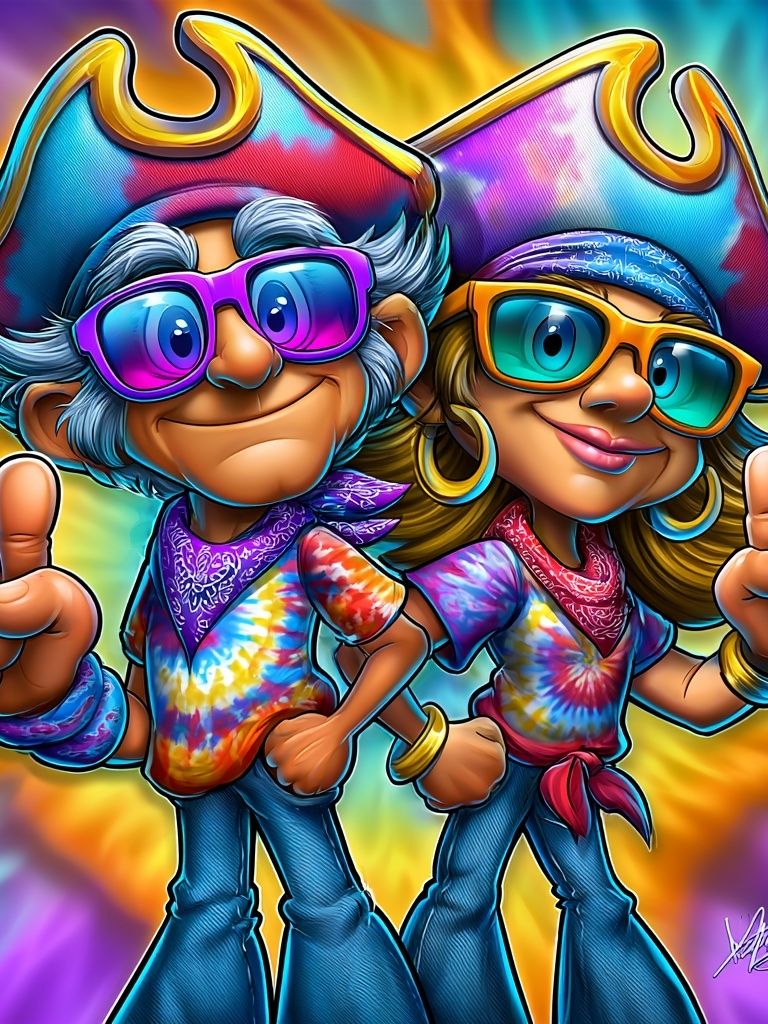 Groovy Pirate Duo Illustration Poster. poster — illustration art