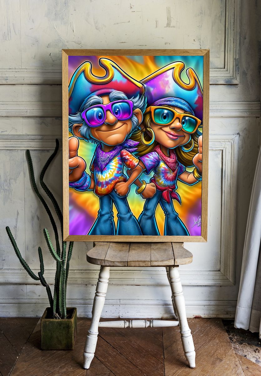 Groovy Pirate Duo Illustration Poster. room preview