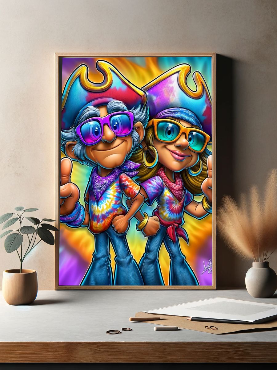 Groovy Pirate Duo Illustration Poster. — room view 2