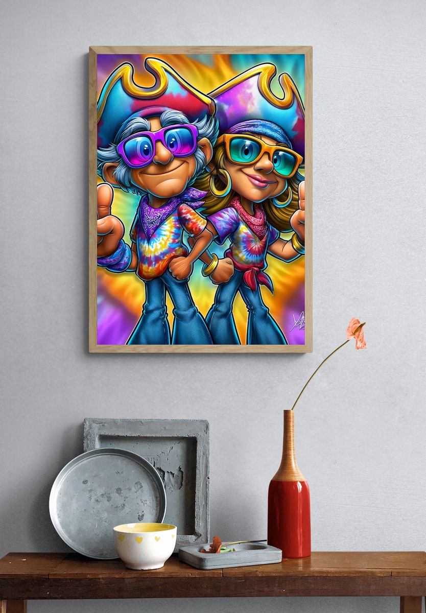 Groovy Pirate Duo Illustration Poster. — room view 3