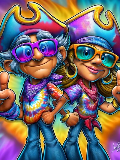 Groovy Pirate Duo Illustration Poster.