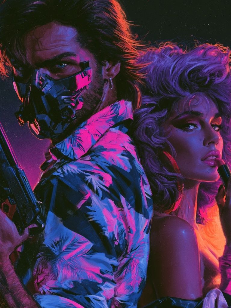 Neon Cyberpunk Duo Poster. poster detail