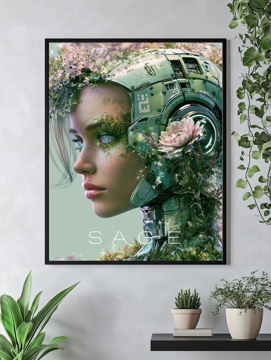 Sage Cyber Flora Portrait Print. — room view 4