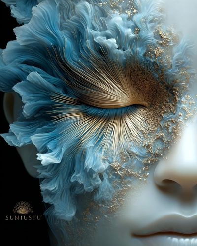 Blue Floral Face Illustration Poster.