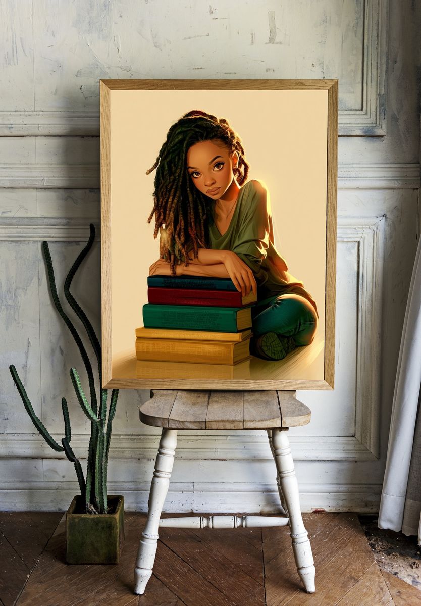 Bookish Portrait Illustration Poster. room preview