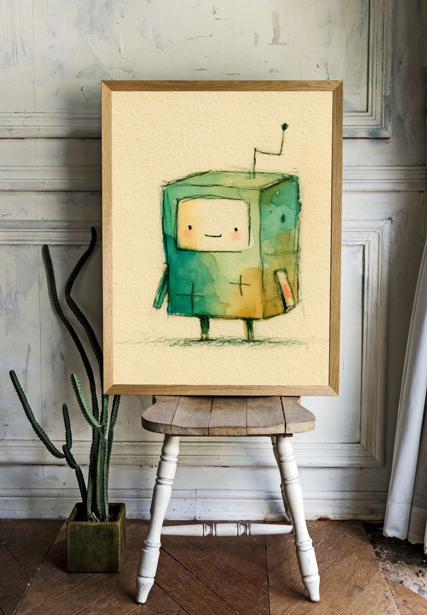 Cute Robot Watercolor Poster. — room view 1